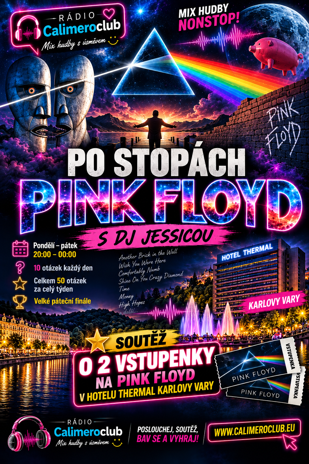 Neonová soutěž Po stopách Pink Floyd.